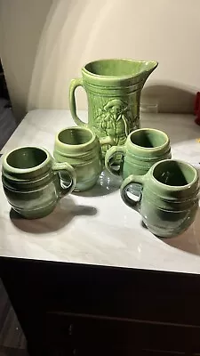 Early Nelson McCoy Green Grapes Pitcher And  6 Tankards See Photos/Description • $34.99