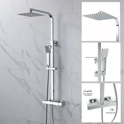 £60.51 • Buy Thermostatic Shower Mixer Square Chrome Bathroom Exposed Twin Head Valve Set