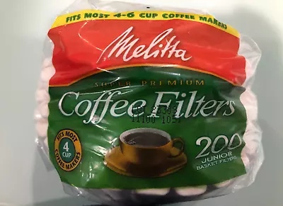 Melitta 4-6 Cup Junior Basket Paper Coffee Filters White 200 Count • $10.50