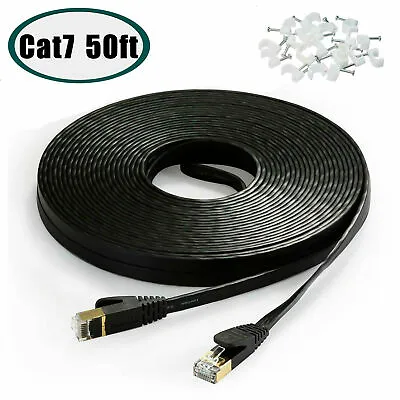 50FT CAT7 CAT 7 Flat Ethernet Cable LAN RJ45 Internet Router Patch Cord 50 Feet • $11.15