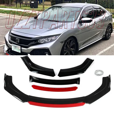 For Honda Civic Gloss Black Red Front Bumper Lip Spoiler Splitter Body Kit UK • £35.95