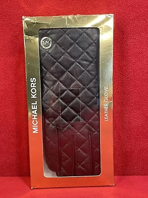 MICHAEL KORS Women's Leather Black Quilted Tech Gloves Size L Touch Tip Gloves • $40