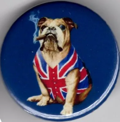 BRITISH BULLDOG Pin Button Badge - 25mm - UNION JACK WAISTCOAT - MOD - CIGAR • £1.40