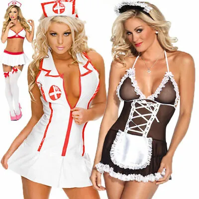 £9.69 • Buy Women French Maid Nurse Fancy Dress Costume Outfit Hen Party Naughty Girl Suit