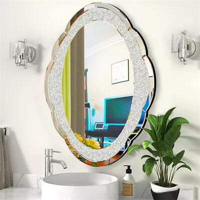 Sparkly Crystal Crushed Diamond Wall Mirror Oval Accent Mirror Bathroom Hallway • $139.93