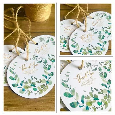 10 Personalised Round Eucalyptus Green Baby Shower Gift Tags Labels Unisex Tags • £2.99