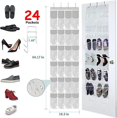 $16.95 • Buy 24 Pockets Over Door Shoe Organizer Rack Hanging Storage Hanger Closet With Hook