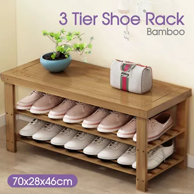 $34.99 • Buy 3 Tier Shoe Rack Bamboo Wooden Storage Shelf Stand Bench Cabinet Organize