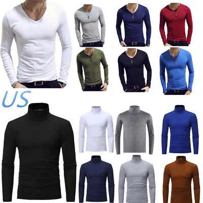 US Men Casual Slim Fit V-Neck Long Sleeve T-Shirt Comfy Workout Tee Tops Blouse • $5.69