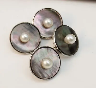 Chipped Antique Mikimoto Art Deco Japanese Akoya Pearl Sterling Silver Cufflinks • $99.95