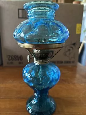 Rare Aqua Blue Vintage Mini Oil Lamp 9 In. Tall 22cm • $45