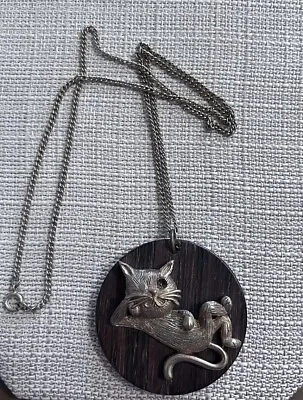 Vtg. Winking Cat Hip Cat Groovy Boho Necklace Estate 60's 3D • $55