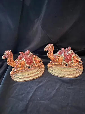 CAMEL CAST IRON Book Ends Egyptian Marked 1008 Vintage Collectible • $79