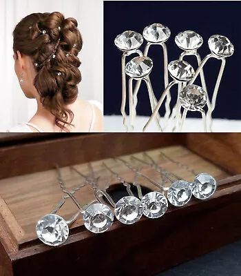 Crystal Hair Pins Rhinestone Wedding Prom Bride Grips Clips Bridal Diamond Bun • £2.45