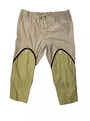 Handmade Medieval Mens Pants Renaissance Viking Peasant Tan Green Crop XL • $38.99