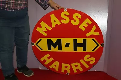 Large Massey Harris Farm Tractor 30  Heavy Metal Porcelain Gas Oil Sign • $235