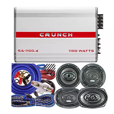 Crunch SA-1100.4 1100W 4-Ch Amplifier + 2x 6x9 700W 2x 6.5  400W Speaker +kit • $149.99