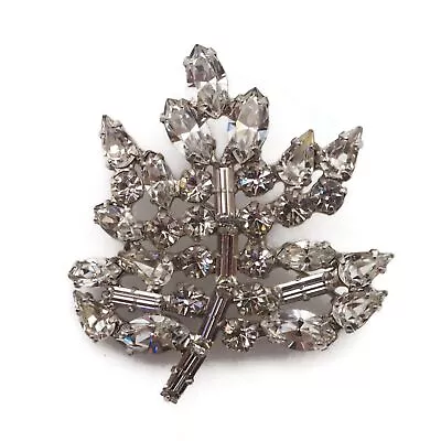 B. David Baguette Marquise & Round Cut Crystal Rhinestone Maple Leaf Brooch Pin • $31.50