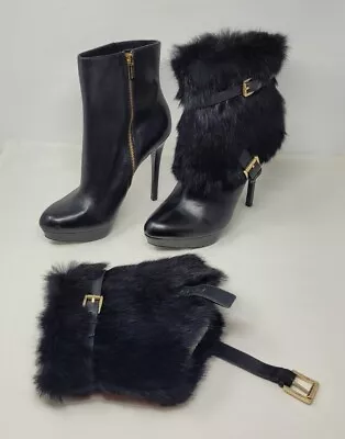 NWT Michael Kors Black Genuine Rabbit Fur And Leather Size 9.5M Stiletto Boots • $199.99