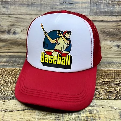 Topps Baseball Mens Trucker Hat Red Snapback Vintage Fleer Logo 80s Ball Cap • $19.99