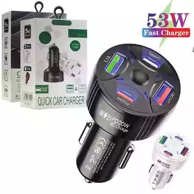 53W 20W PD 2 USB Type C + 2 USB Multi 4 Ports Fast Car Charger Adapter Socket • $17.99