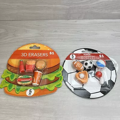 Pencil Erasers Lot 2 Packs 3D Mini Erasers Burgers Fast Food Sports Football New • $7.99