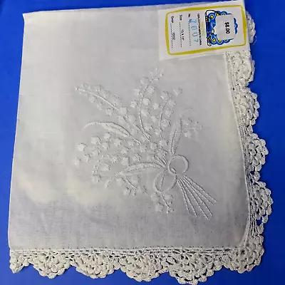 Handkerchief Embroidered White On White Floral New W/Tags Bride Wedding Baby • $5.83