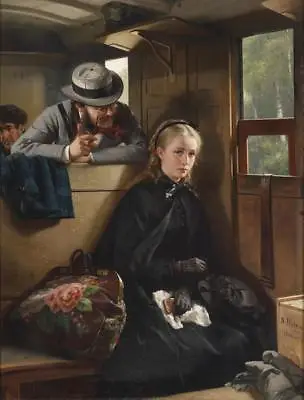 Postcard: Vintage Me Too Repro - Obnoxious Man Harasses Girl On Train 1874  • $2.20