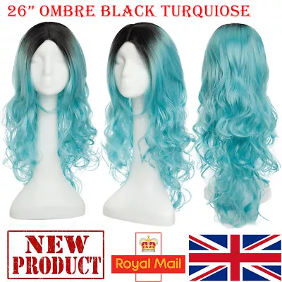 Ombre Long Straight Wavy Full Wig With Fringe Dark Roots To Blonde Brown Pink Wh • £20.21