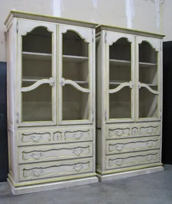 PAIR Baker / Milling Road Provincial Cabinets; Antiqued Finish & Grillwork Doors • $2795