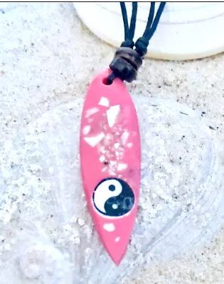 Surfboard Necklace Pink Pendant Yin Yang Black Cord Beach Surfer Boy Girl Womens • $8.95