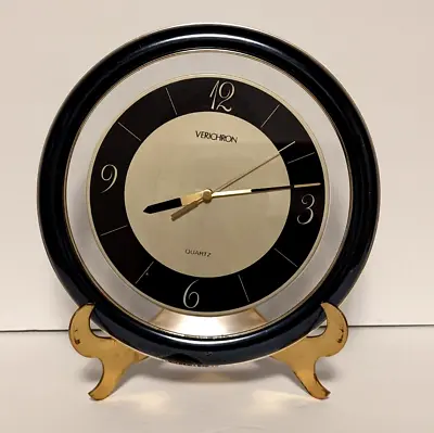 Vintage Verichron Wall Clock Postmodern Glam Black & Brass 11  Model 700679 • $37.99