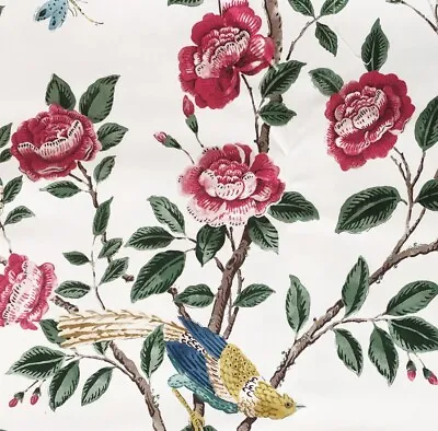 £56 • Buy 2.7 Meters SANDERSON  Andhara  Cotton Fabric Rose/Cream Birds/blooms Chinoiserie