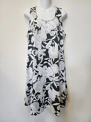 Shoreline Women Shift Dress Plus 3XL Black White Floral Thick Straps Flowy Light • $18.01