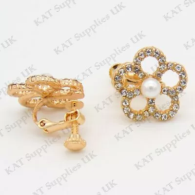 Fake Clip On Earrings Ear Crystal Gold Non-piercing Zircon Unisex Clip-on Gift • £3.29