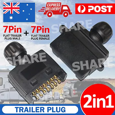 7 Pin Flat Trailer Plug Male Female Socket Set Caravan Boat Adaptor Connector OZ • $11.95