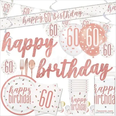 Rose Gold 60th Birthday Party Decorations Balloons Banner Tableware Supplies UK • £5.50
