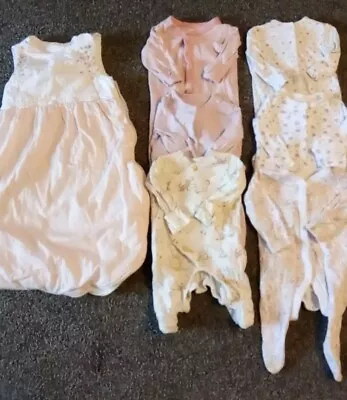 Baby Girls Sleepbag & 6 Sleep Suits 0-3 Months Vgc • £3.20