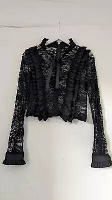 Cameo Rose Black Lace Zip Up Shirt Top Size 12 Emo Gothic • £6.31