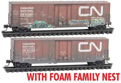 Micro-Trains MTL N-Scale 50ft Box Cars Canadian National/CN Weathered 2-Pack • $55.69