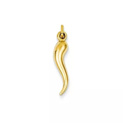 Real 14kt Yellow Gold Hollow 3D Italian Horn Good Luck Charm • £65.29