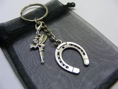 £3.95 • Buy Lucky Horseshoe & Fairy Tinkerbell Charm Keyring With Gift Bag