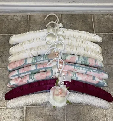 8 Vintage Padded Satin Silk Boudoir Lingerie Hangers Pastel Floral Lace • $20