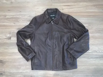 Eddie Bauer Leather Jacket Mens Medium Brown Soft Lamb Skin Bomber - NICE • $99.99