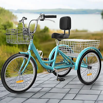 Adult Tricycle Adult Trike 24 1 Speed 3 Wheel Bike W/Removable Basket Mint Green • $225.59