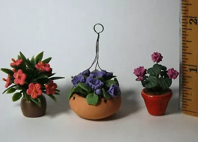 Lot Of 3 Dollhouse Miniature 1:12 Flowers Flowerpot Vase Hanging Bowl Artisan • $19.99