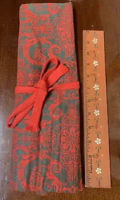 Vintage Red Fabric Filigree Medallion Scroll Flower Knitting Needle Case • $12.88