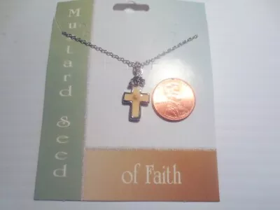 MUSTARD SEED OF FAITH Silvertone Cream Enamel CROSS With Flower Pendant Necklace • $6.99