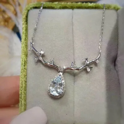 925 Silver Necklace Pendant Adorable Elk Women Pear Cut Cubic Zircon Jewelry • $2.43