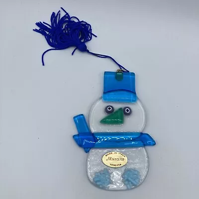 Murano Glass Snowman Christmas Holiday Ornament Italy Venezia Venice Blue VTG • $29.99